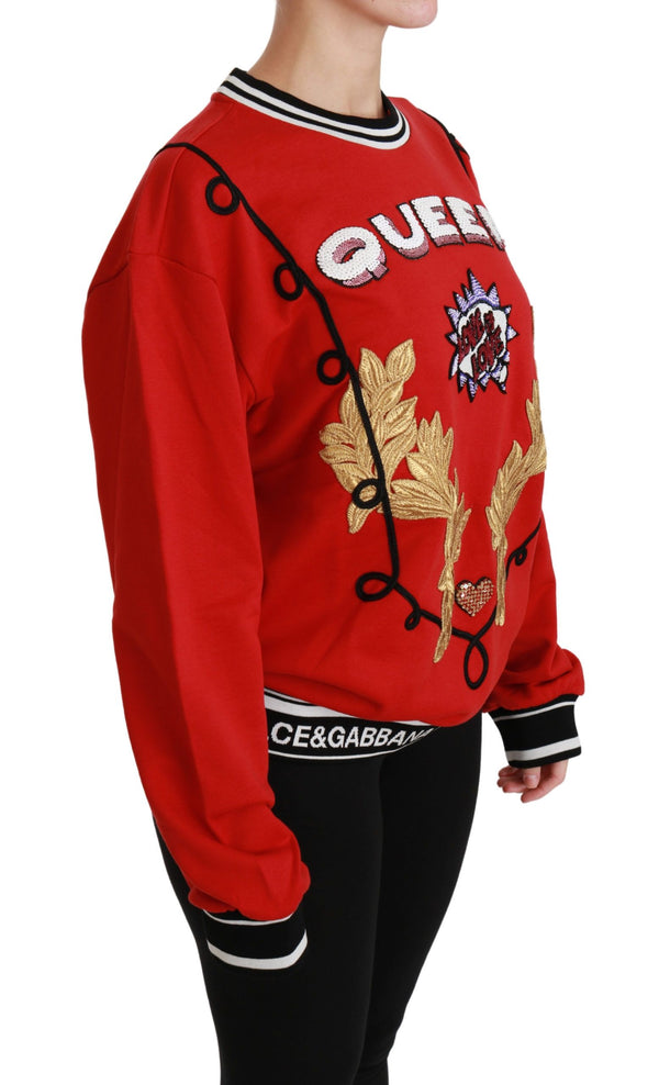 Radiant Red Sequined Crew Neck Sweater Dolce & Gabbana