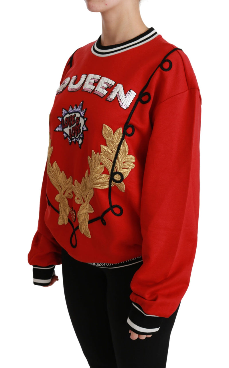 Radiant Red Sequined Crew Neck Sweater Dolce & Gabbana