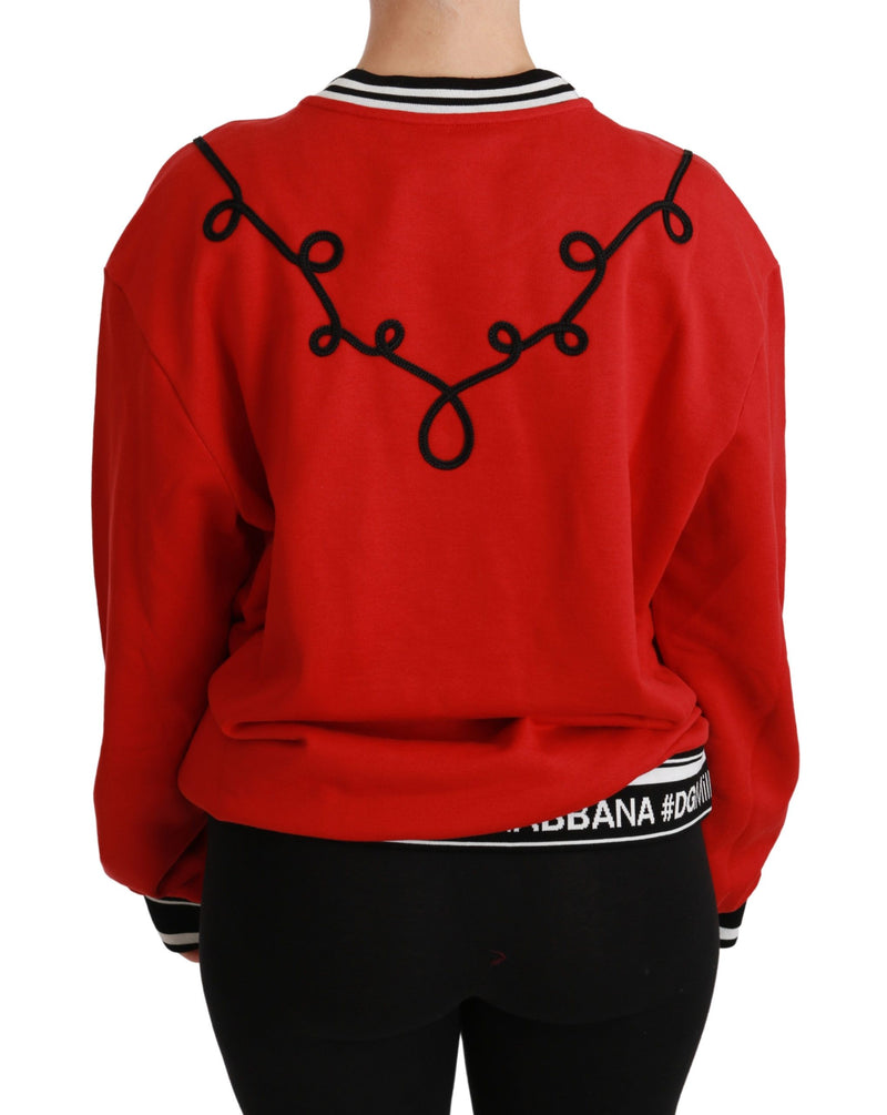 Radiant Red Sequined Crew Neck Sweater Dolce & Gabbana