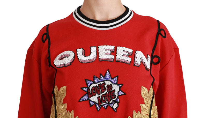 Radiant Red Sequined Crew Neck Sweater Dolce & Gabbana