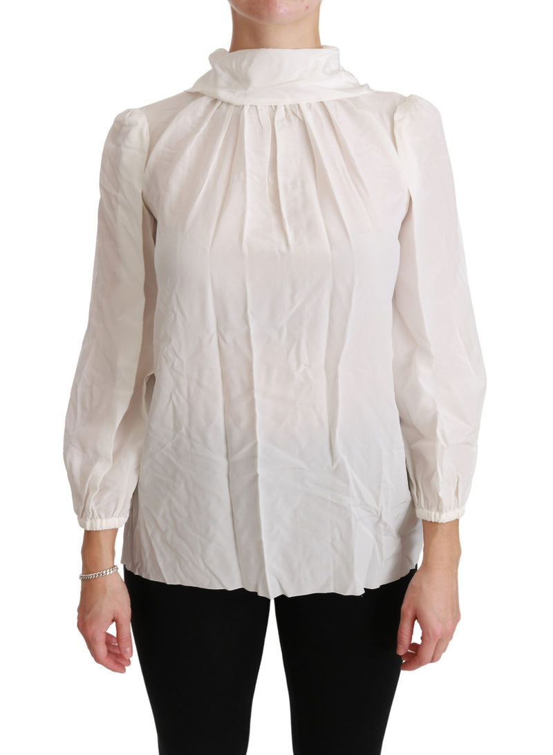 Elegant White Silk Turtle Neck Blouse Dolce & Gabbana