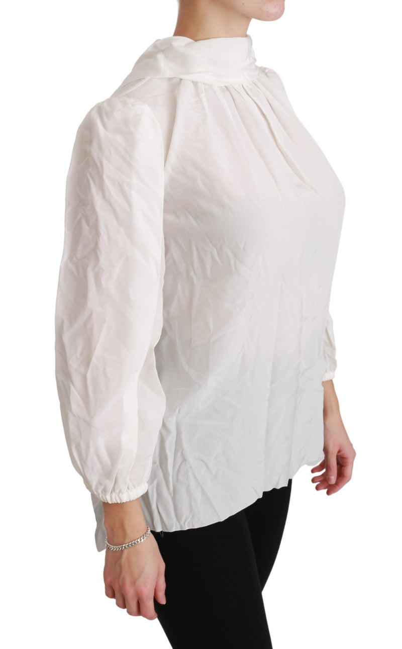 Elegant White Silk Turtle Neck Blouse Dolce & Gabbana