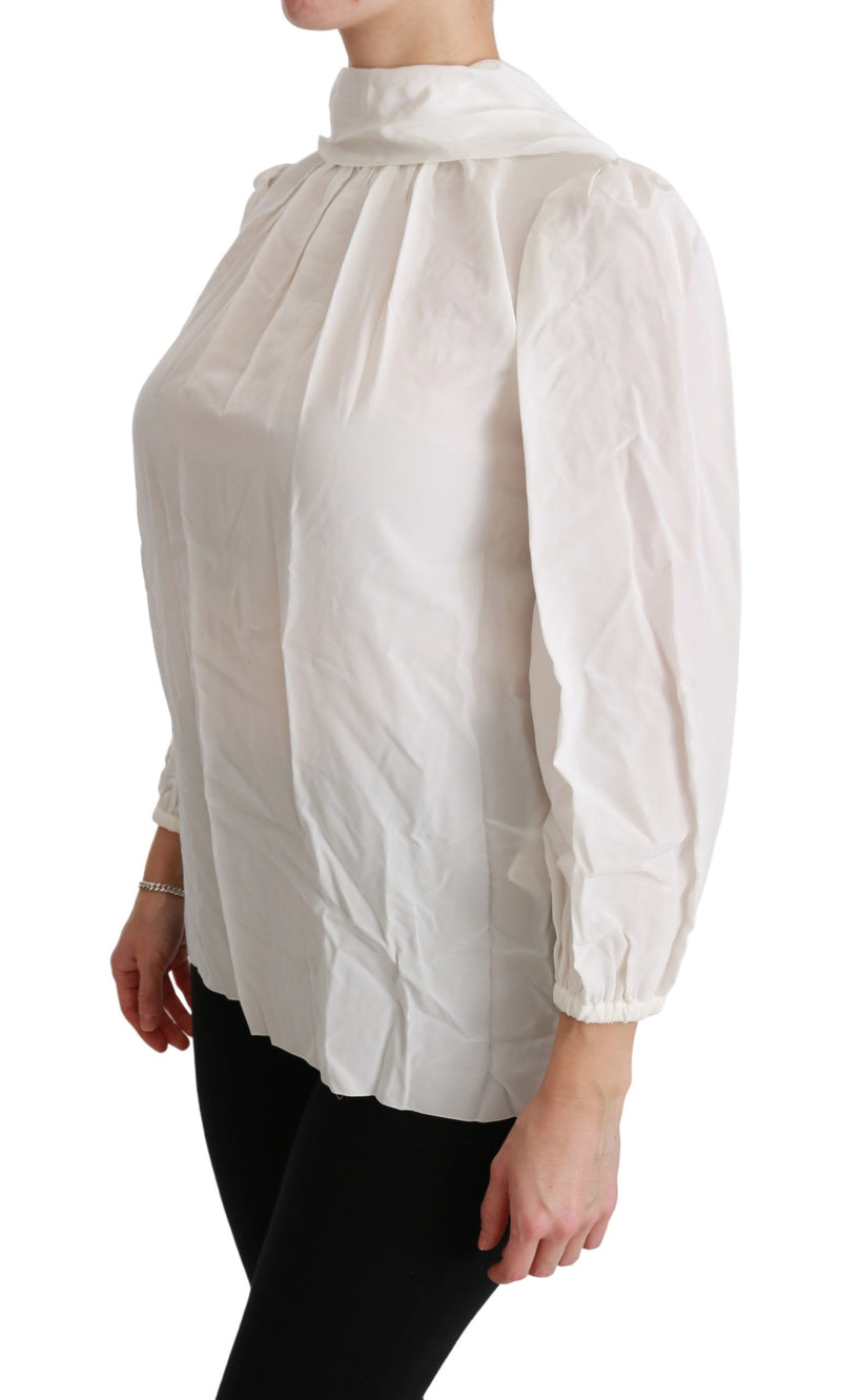 Elegant White Silk Turtle Neck Blouse Dolce & Gabbana