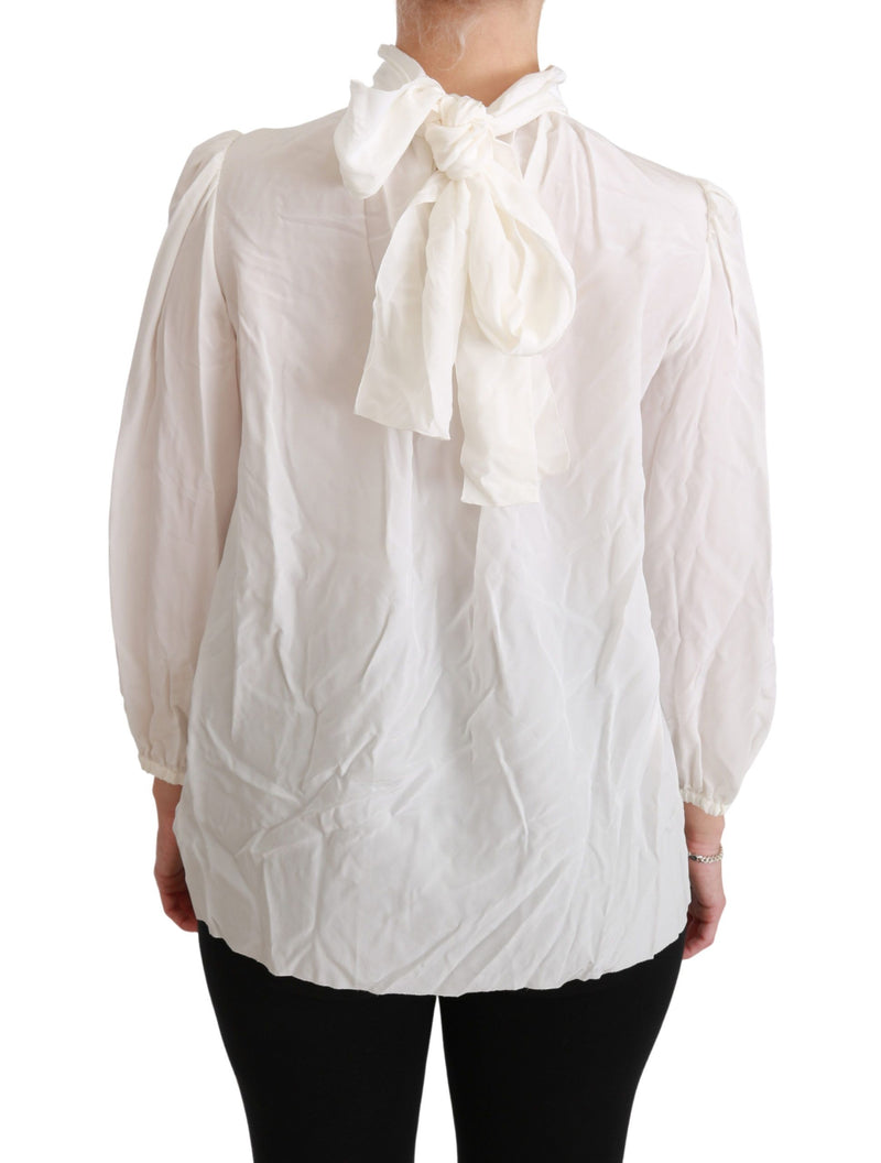 Elegant White Silk Turtle Neck Blouse Dolce & Gabbana