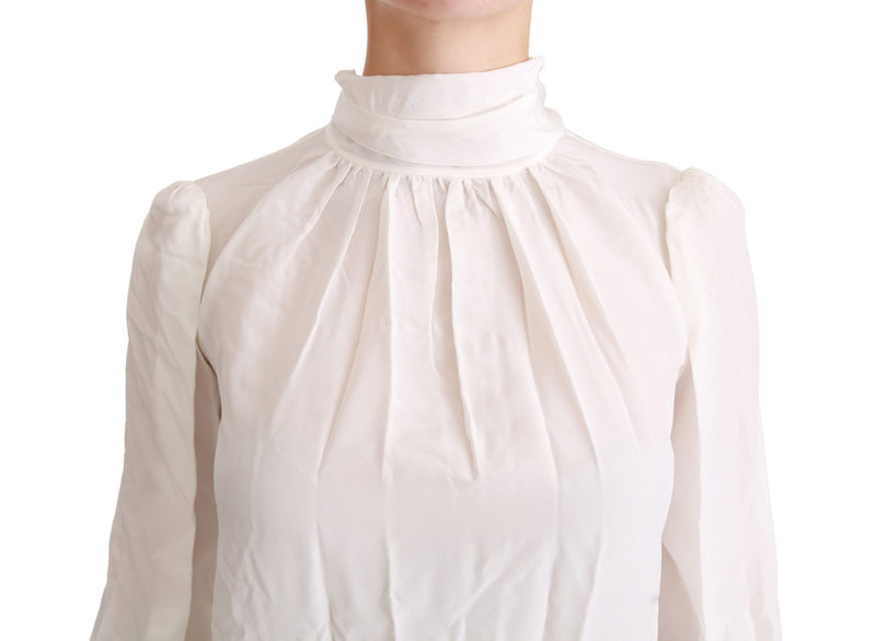 Elegant White Silk Turtle Neck Blouse Dolce & Gabbana