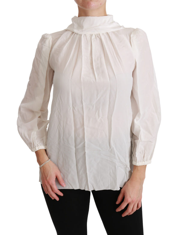 Elegant White Silk Turtle Neck Blouse Dolce & Gabbana