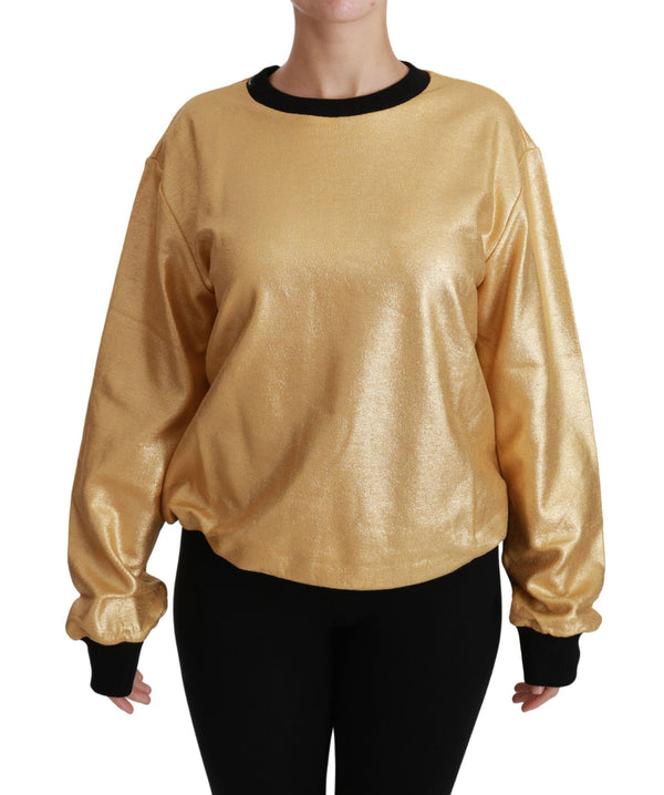 Elegant Gold Crew Neck Cotton Sweater Dolce & Gabbana