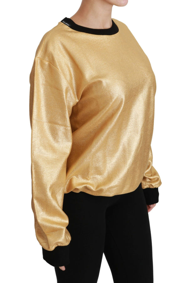 Elegant Gold Crew Neck Cotton Sweater Dolce & Gabbana