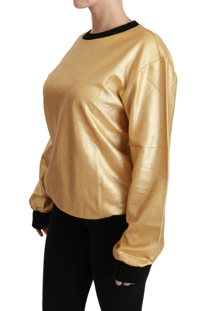 Elegant Gold Crew Neck Cotton Sweater Dolce & Gabbana