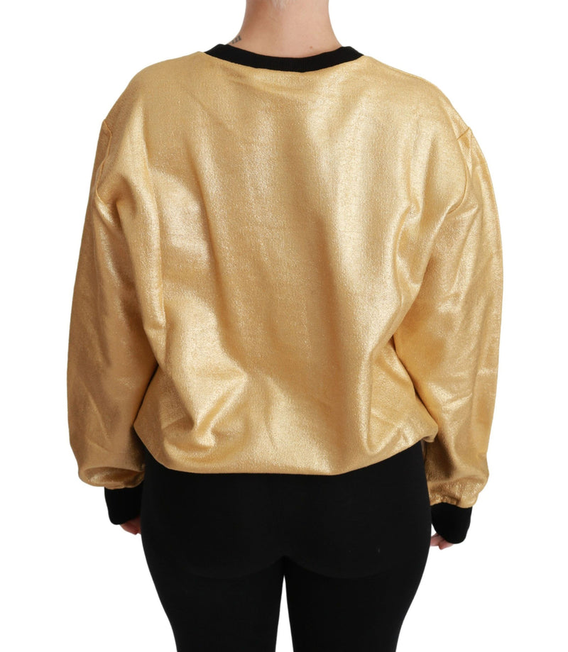 Elegant Gold Crew Neck Cotton Sweater Dolce & Gabbana