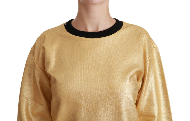 Elegant Gold Crew Neck Cotton Sweater Dolce & Gabbana