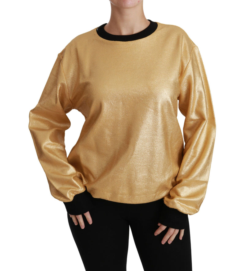 Elegant Gold Crew Neck Cotton Sweater Dolce & Gabbana