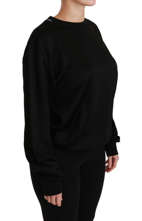 Elegant Black Cotton Crew Neck Pullover Sweater Dolce & Gabbana