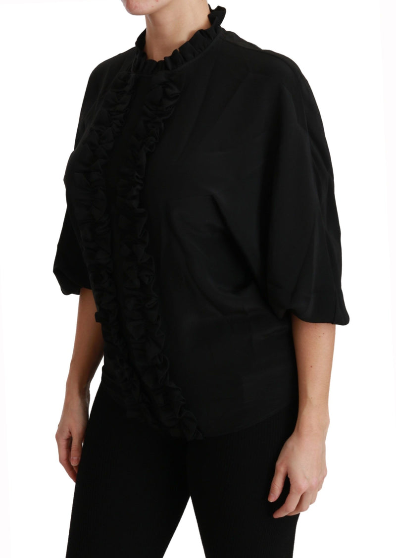 Elegant Black Silk Short Sleeve Blouse Dolce & Gabbana