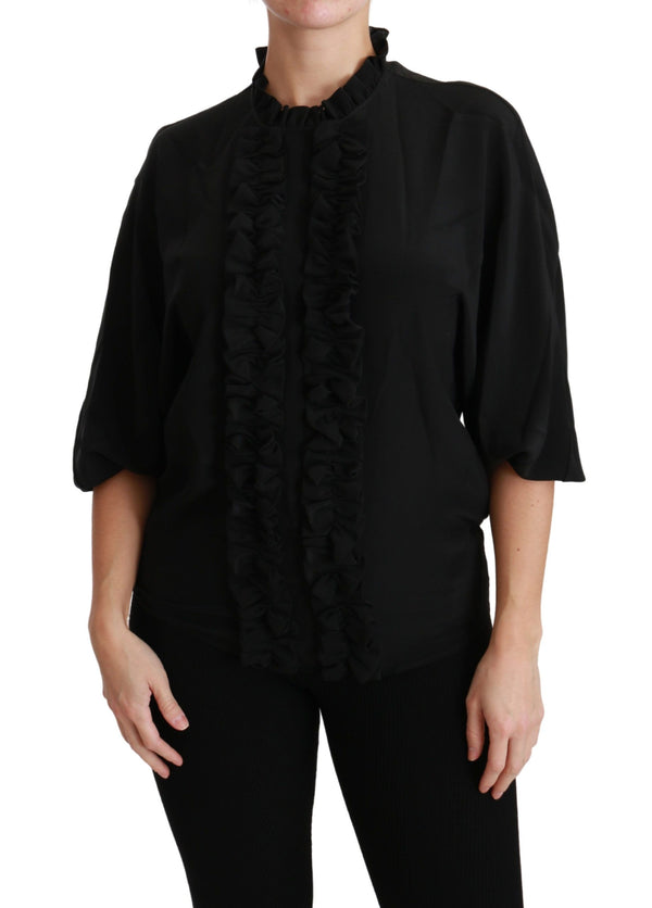 Elegant Black Silk Short Sleeve Blouse Dolce & Gabbana