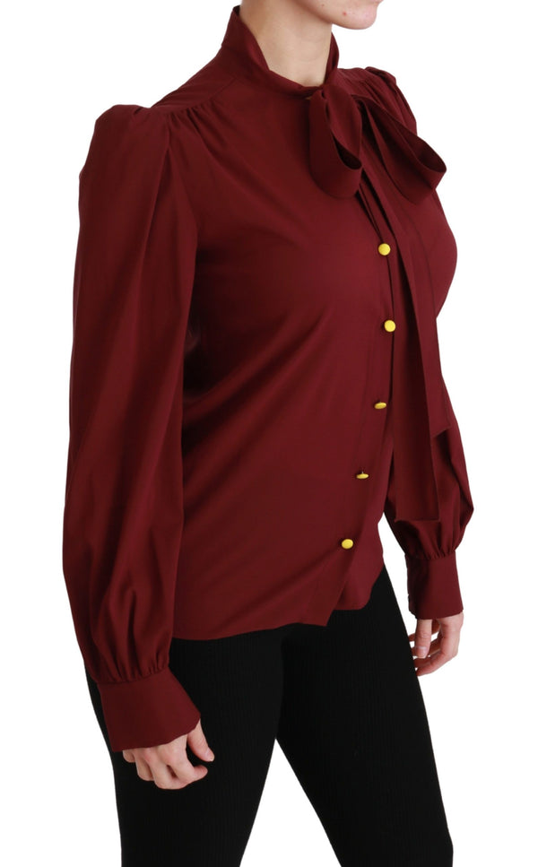 Elegant Maroon Silk Blend Polo Blouse Dolce & Gabbana