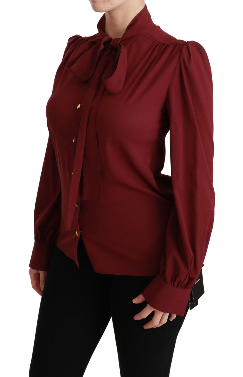 Elegant Maroon Silk Blend Polo Blouse Dolce & Gabbana