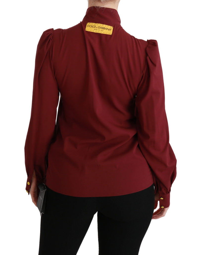 Elegant Maroon Silk Blend Polo Blouse Dolce & Gabbana