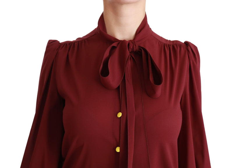 Elegant Maroon Silk Blend Polo Blouse Dolce & Gabbana