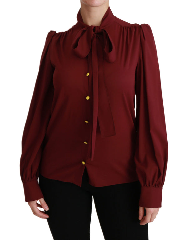 Elegant Maroon Silk Blend Polo Blouse Dolce & Gabbana