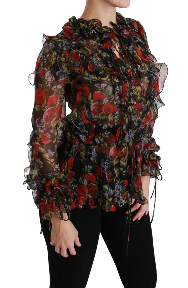 Elegant Floral Silk Long Sleeve Blouse Dolce & Gabbana