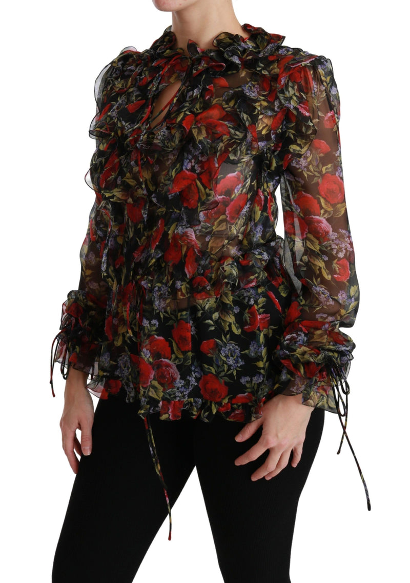 Elegant Floral Silk Long Sleeve Blouse Dolce & Gabbana