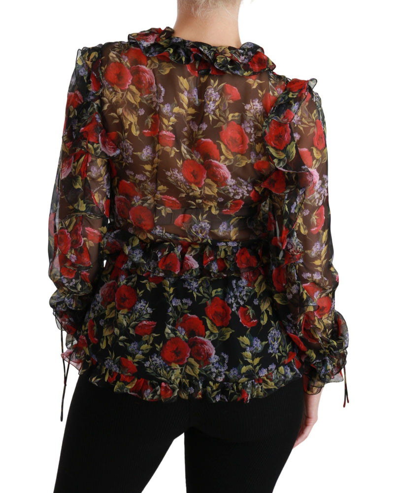 Elegant Floral Silk Long Sleeve Blouse Dolce & Gabbana