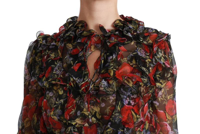 Elegant Floral Silk Long Sleeve Blouse Dolce & Gabbana