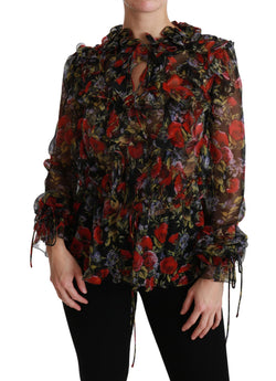 Elegant Floral Silk Long Sleeve Blouse Dolce & Gabbana