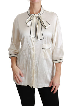 Elegant Beige Silk Blouse with Bow Scarf Dolce & Gabbana