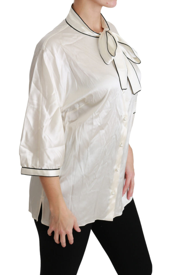 Elegant Beige Silk Blouse with Bow Scarf Dolce & Gabbana