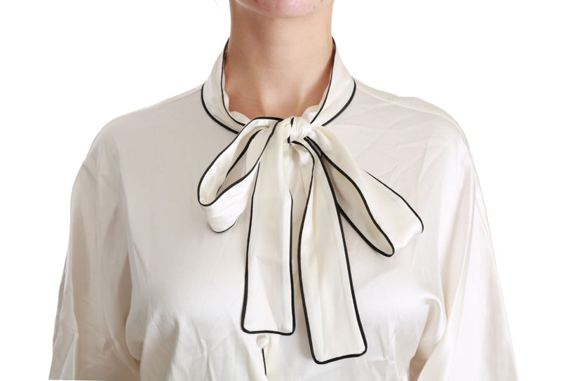 Elegant Beige Silk Blouse with Bow Scarf Dolce & Gabbana