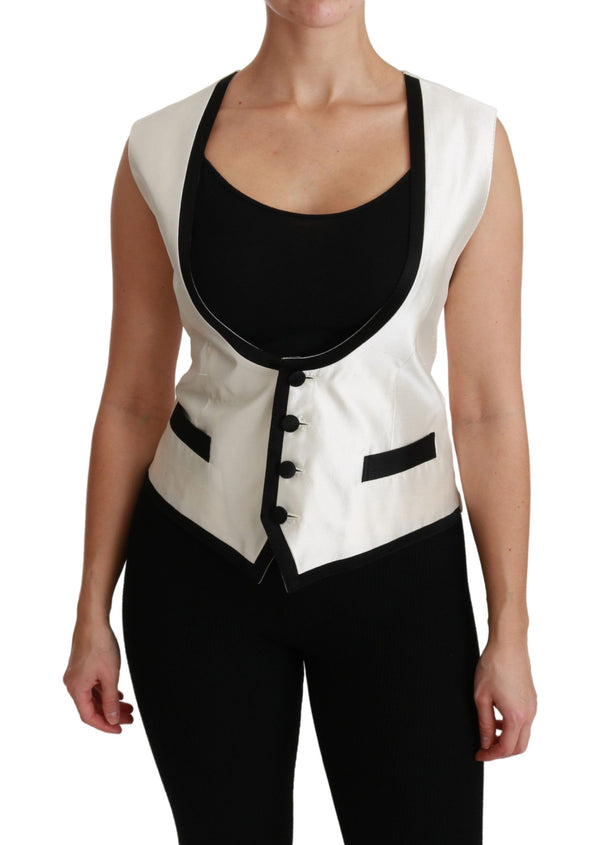 Elegant Silk Sleeveless Vest in Black & White Dolce & Gabbana