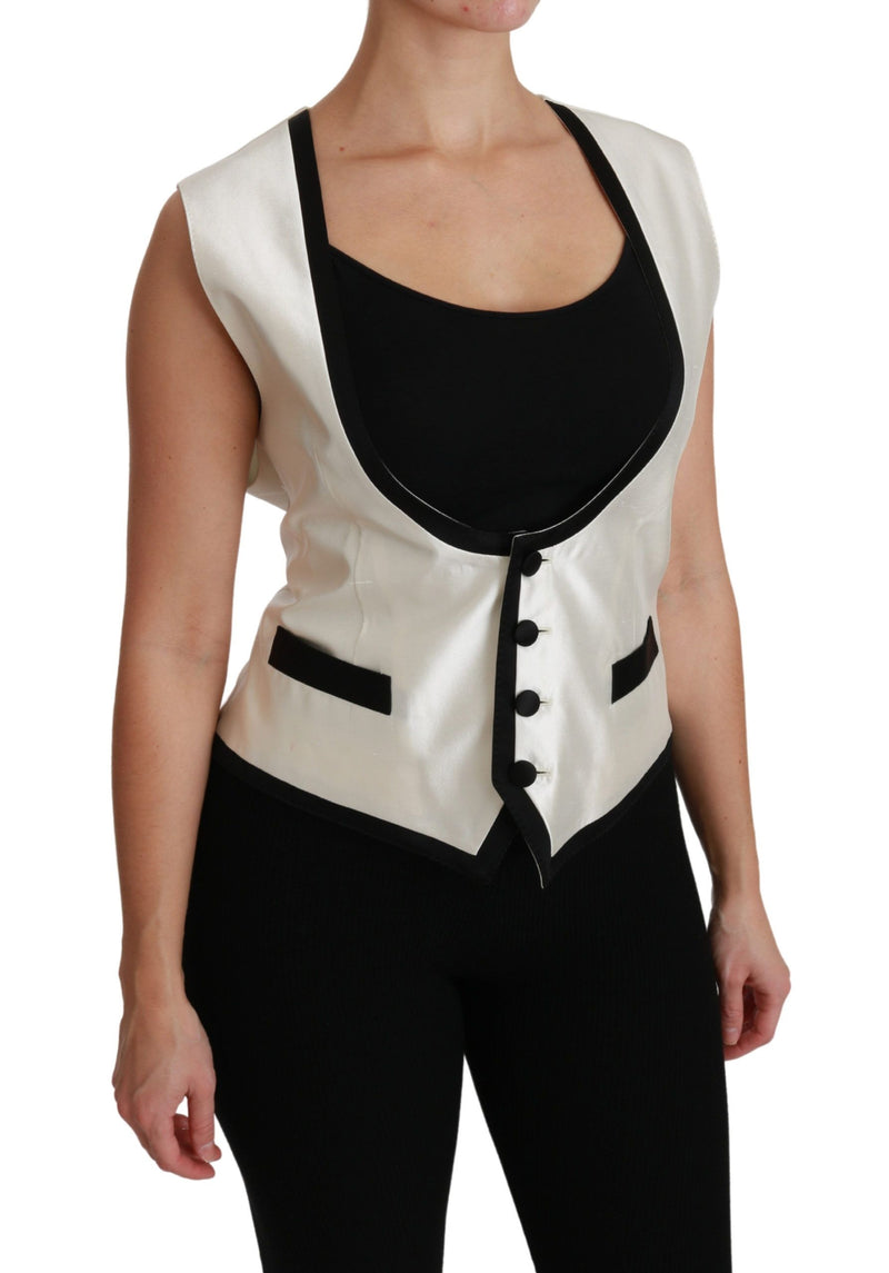 Elegant Silk Sleeveless Vest in Black & White Dolce & Gabbana