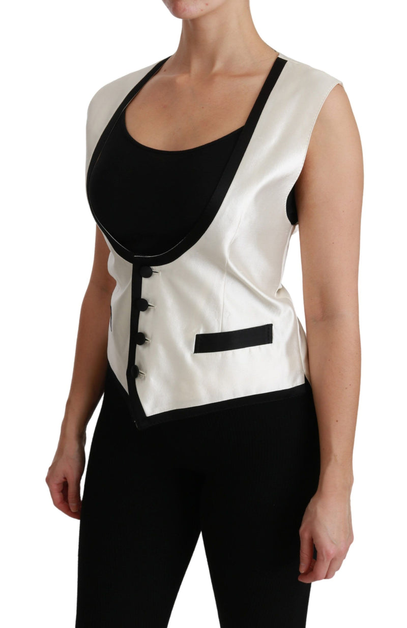 Elegant Silk Sleeveless Vest in Black & White Dolce & Gabbana