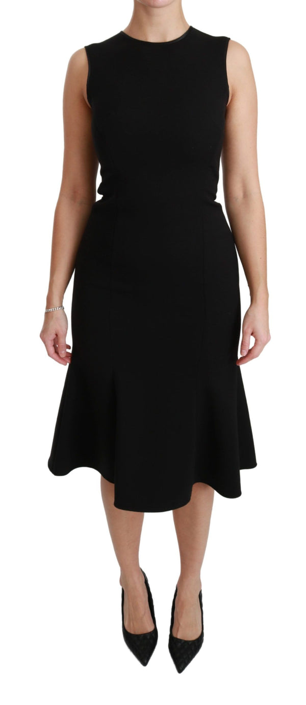 Elegant Black Fit Flare Wool Blend Dress Dolce & Gabbana