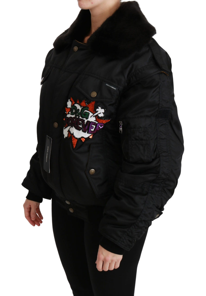 Elegant Black Bomber Jacket with Detachable Features Dolce & Gabbana