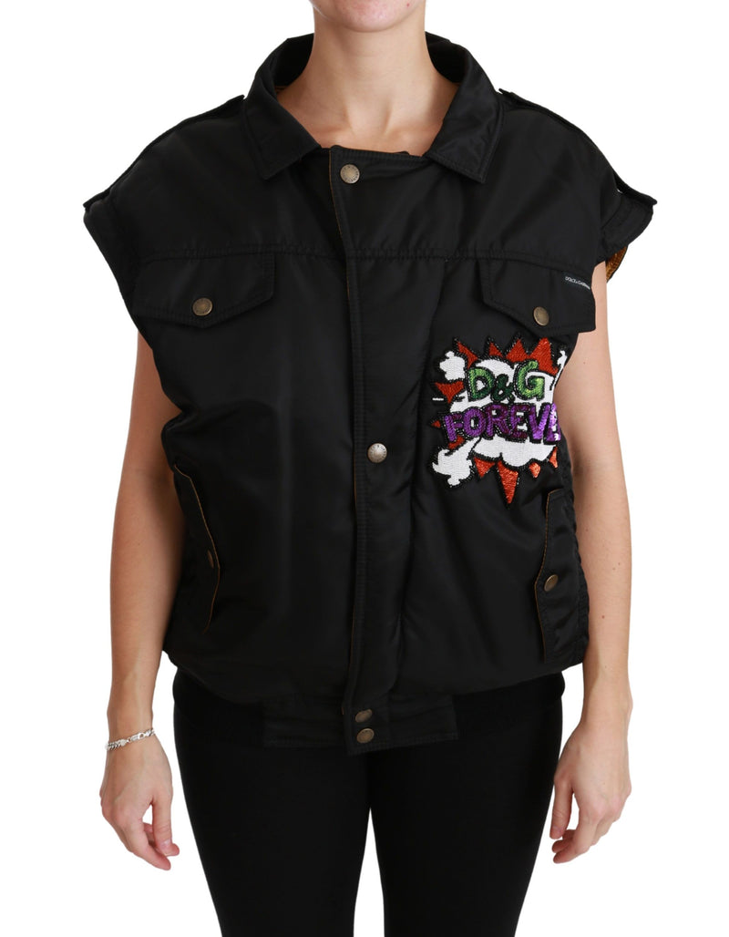 Elegant Black Bomber Jacket with Detachable Features Dolce & Gabbana