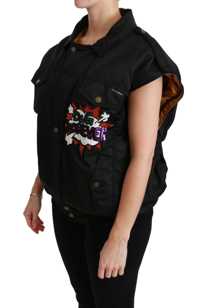 Elegant Black Bomber Jacket with Detachable Features Dolce & Gabbana