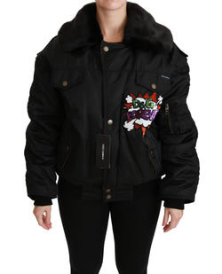 Elegant Black Bomber Jacket with Detachable Features Dolce & Gabbana