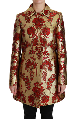 Elegant Gold Floral Brocade Trench Coat Dolce & Gabbana