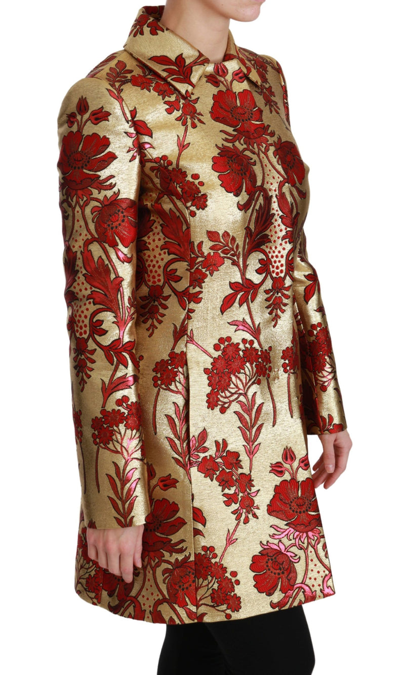 Elegant Gold Floral Brocade Trench Coat Dolce & Gabbana