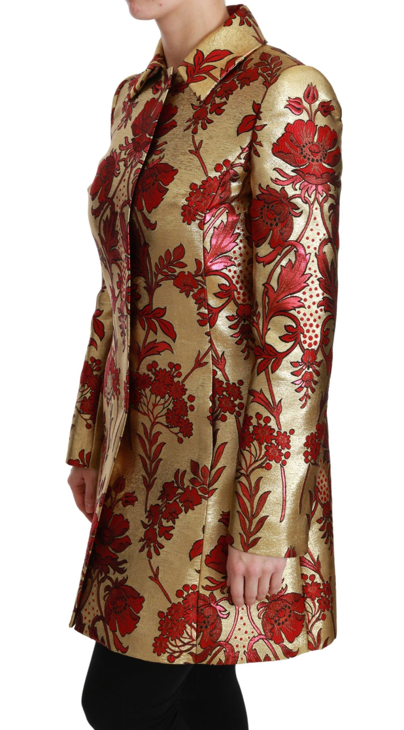 Elegant Gold Floral Brocade Trench Coat Dolce & Gabbana