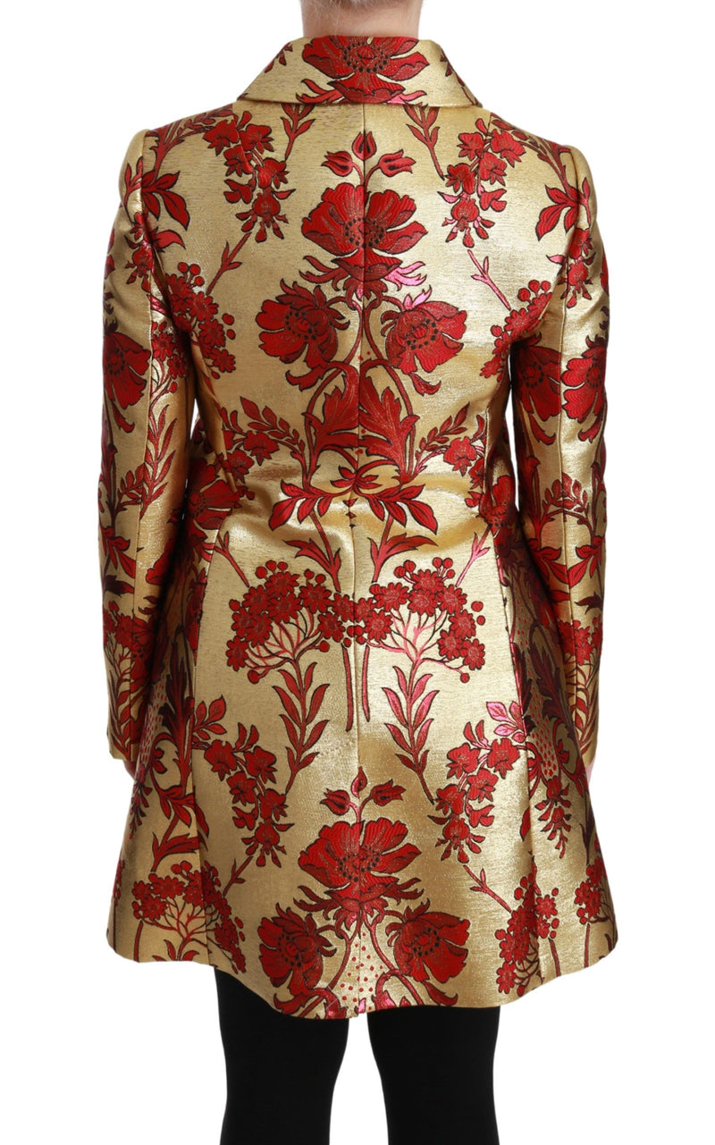 Elegant Gold Floral Brocade Trench Coat Dolce & Gabbana