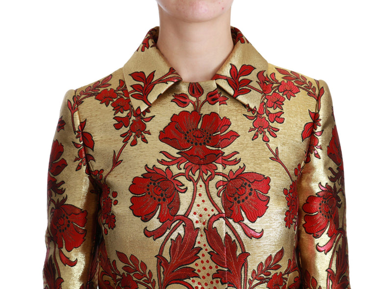 Elegant Gold Floral Brocade Trench Coat Dolce & Gabbana