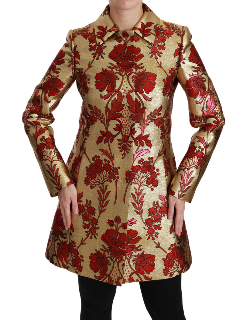 Elegant Gold Floral Brocade Trench Coat Dolce & Gabbana