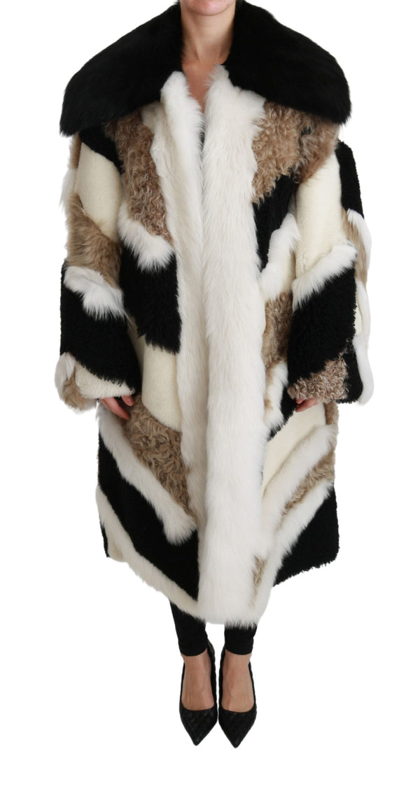 Elegant Multicolor Shearling Cape Coat Dolce & Gabbana