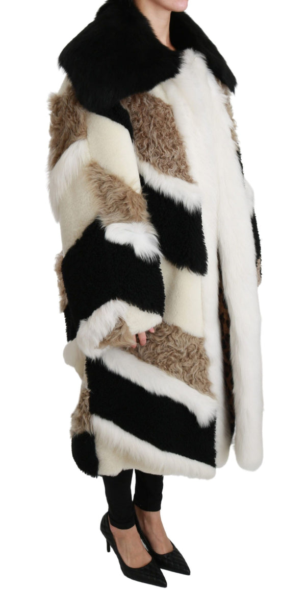 Elegant Multicolor Shearling Cape Coat Dolce & Gabbana