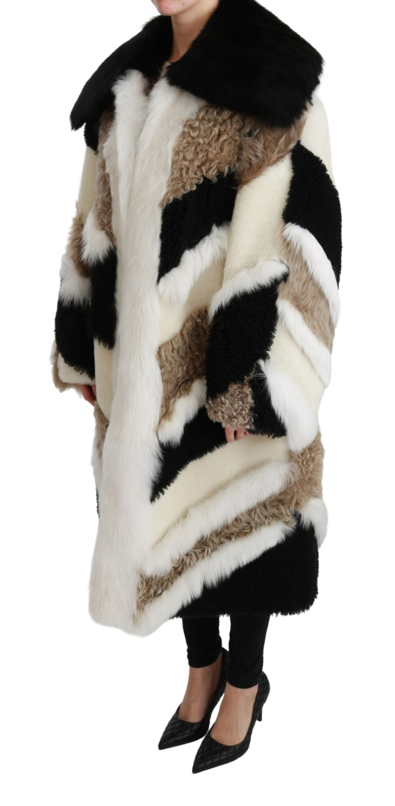 Elegant Multicolor Shearling Cape Coat Dolce & Gabbana