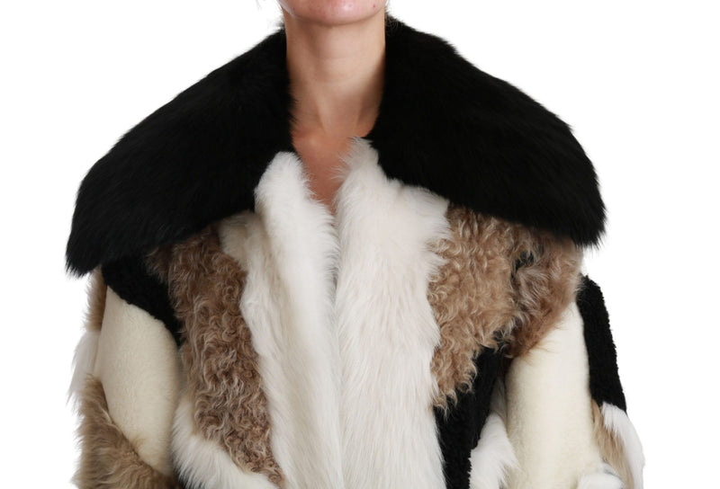 Elegant Multicolor Shearling Cape Coat Dolce & Gabbana